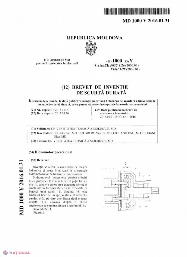 În R. Moldova a fost acordat brevetul de INVENȚIE cu numărul o MIE. Cine l-a luat