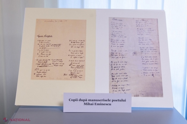 Copii după manuscrisele lui Mihai Eminescu, expuse în Parlamentul de la Chișinău