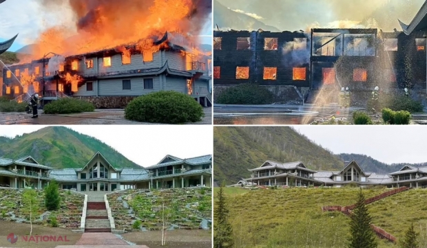 FOTO // Palatul lui Putin din Munții Altai a ars ca o torță. Incendiul MISTERIORS ar fi izbucnit dintr-o ascunzătoare secretă