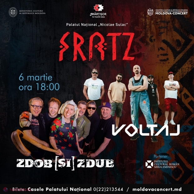 „FRATZ”: ICR „Mihai Eminescu” de la Chișinău sprijină concertul comun al trupelor „Voltaj” din România și „Zdob și Zdub” din R. Moldova, care va avea loc pe 6 martie la Palatul Național „Nicolae Sulac”