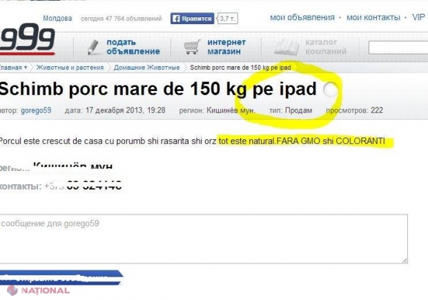 Foto // Caz REAL în Republica Moldova: „Dau un PORC pentru un IPAD”