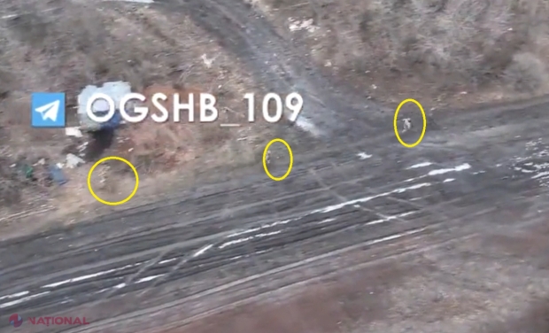 VIDEO // Cum soldații ruși au luat-o la fugă, după ce o dronă ucraineană le-a luat la țintă BUNCĂRUL