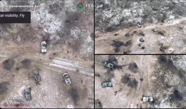 VIDEO // Mai multe tancuri rusești au fost SPULBERATE de armata ucraineană. Vehiculele blindate trimise de Putin, prinse într-o ambuscadă 