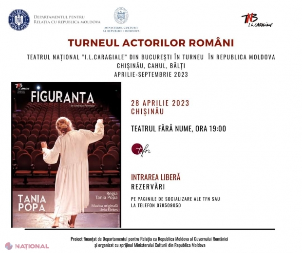 ,,Turneul actorilor români”, proiect susţinut de DRRM: Primul turneu al Teatrului Național ,,I.L.Caragiale” din București, în mai multe orașe din Republica Moldova!
