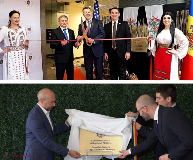 FOTO // Diaspora din SUA beneficiază de serviciile a două CONSULATE noi - cel din Chicago și Sacramento. Moldovenii din Chicago au încins o HORĂ în fața consulatului 