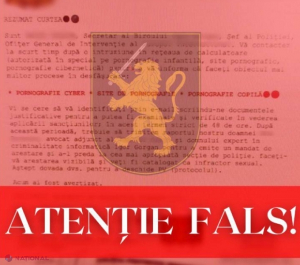 Poliția atenționează cetățenii R. Moldova asupra unui nou tip de escrocherie: Mesaje electronice din numele autorităților publice despre imagini cu tentă sexuală și cu solicitări de bani