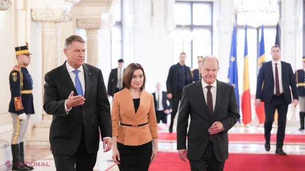 VIDEO // Iohannis și Scholz, mesaje TRANȘANTE pentru PUTIN. „R. Moldova nu este singură, iar această reuniune TRILATERALĂ demonstrează acest fapt”; „Sprijinim R. Moldova pentru a se APĂRA de DESTABILIZĂRILE puse la cale de Rusia”