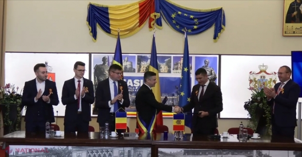 VIDEO // Municipiile Iași și Hâncești, două inimi românești: Acord de ÎNFRĂȚIRE, semnat de Ziua Națională a României