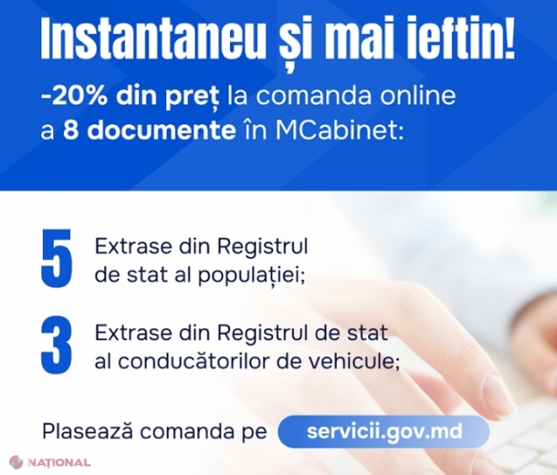 LISTĂ // Încă opt documente din R. Moldova pot fi solicitate în format digital: Extrase din Registrul de stat al populației și din Registrul de stat al conducătorilor de vehicule