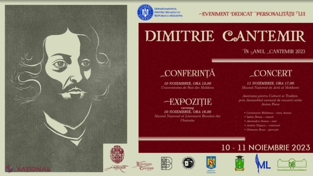 Marele cărturar Dimitrie Cantemir, OMAGIAT la Chișinău. Măsurile organizate de DRRM pe 10 și 11 noiembrie, cu ocazia a 350 de ani de la nașterea sa și 300 de ani de la moartea sa