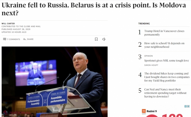 Îngrijorările Occidentului cu privire la evoluțiile din R. Moldova. „Ucraina a căzut în fața Rusiei. Belarusul se află în criză. Urmează Moldova?”