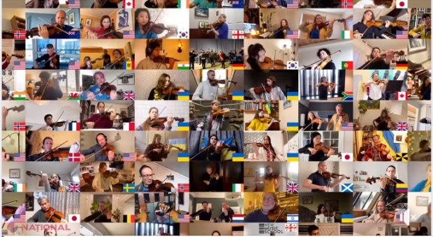 VIDEO // „Pentru PACE”: Artiști din toată lumea, inclusiv din R. Moldova, îl acompaniază pe un violonist din Ucraina care cântă la vioară într-un subsol, ascunzându-se de bombele rusești