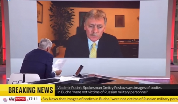 VIDEO // Cum a fost redus la TĂCERE, în DIRECT, purtătorul de cuvânt al Kremlinului. Peskov a încercat să dea vina pe ucraineni pentru masacrul din Bucea, însă i s-au arătat DOVEZILE că rușii au tras fără milă în civili