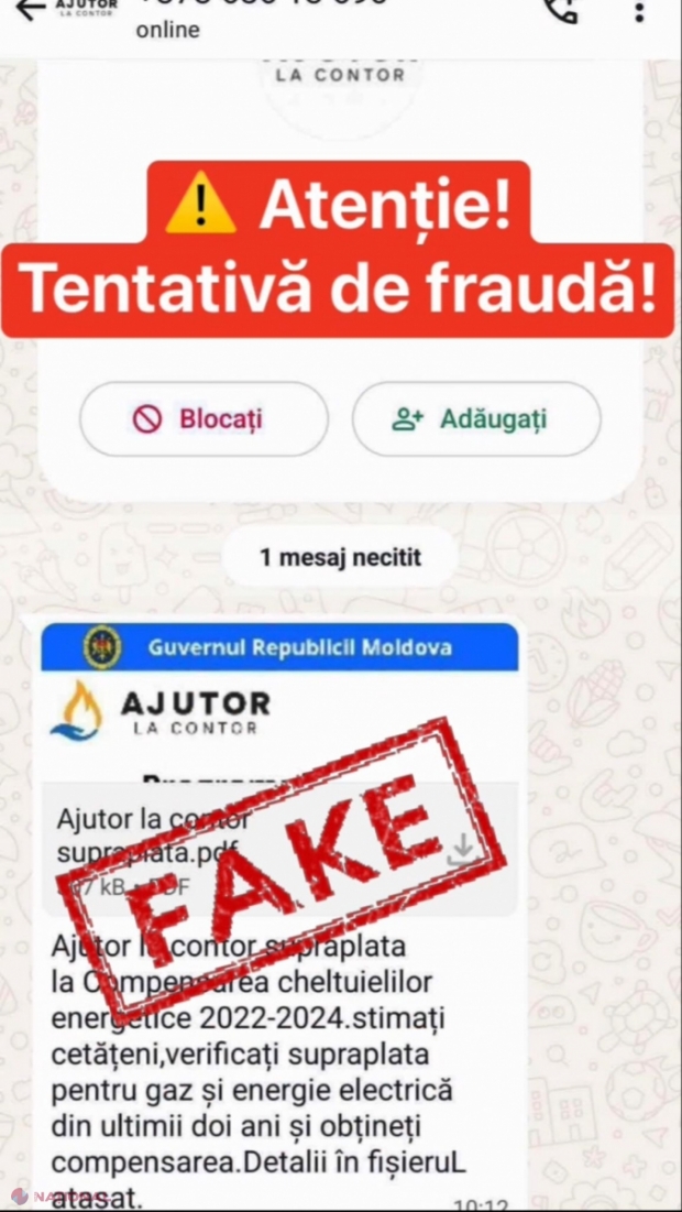ATENȚIE! O nouă escrocherie semnalată de autorități: NU accesați linkuri dubioase sub pretextul primirii compensațiilor de la stat prin intermediul programului „Ajutor la contor”
