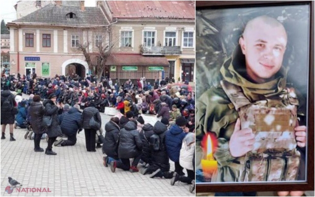 FOTO // Soldatul ucrainean care s-a ARUNCAT în aer cu un pod, pentru a opri înaintarea tancurilor ruseşti, înmormântat ca un erou. Oamenii au ÎNGENUNCHEAT în semn de respect