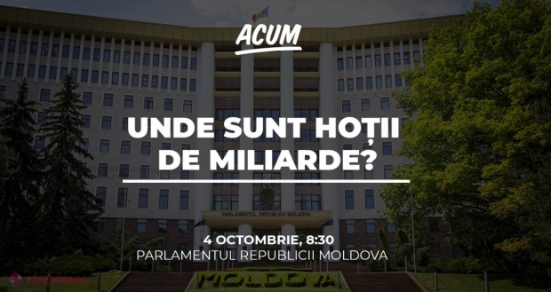 VIDEO // Mișcarea ACUM cere, în fața Parlamentului, investigarea miliardului furat, pedepsirea hoților, publicarea raportului Kroll 2 și adoptarea Legii Magnițki