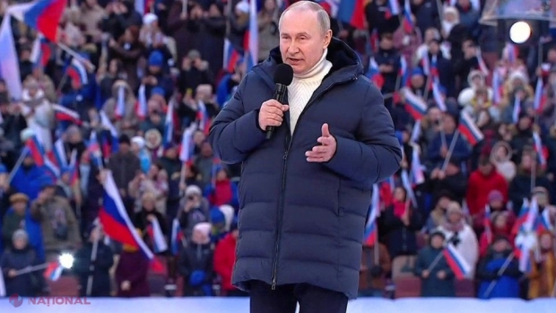 FOTO // Putin, care a dus Rusia în pragul DEFAULTULUI din cauza INVAZIEI din Ucrainei, s-a afișat la mitingul pro-Kremlin de pe „Lujniki” cu o GEACĂ de firmă în valoare de aproape 1,5 MILIOANE de ruble