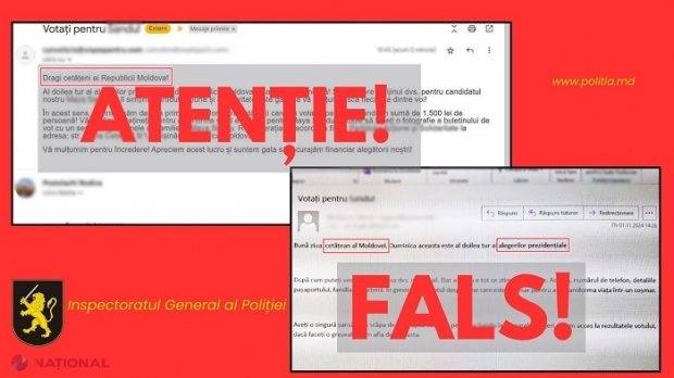 O nouă făcătură lansată în campania electorală: Cetățenii primesc mesaje prin intermediul cărora sunt îndemnați să voteze duminică pentru Maia Sandu. Poliția anunță că este vorba despre „un atac masiv de falsuri”