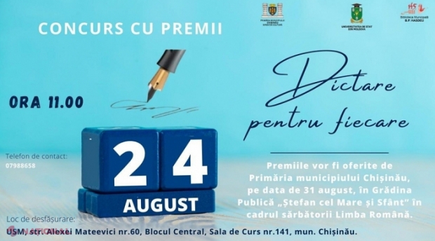 „Dictare pentru fiecare”: Concurs organizat la Chișinău în preajma Zilei Limbii Române, marcată pe 31 august