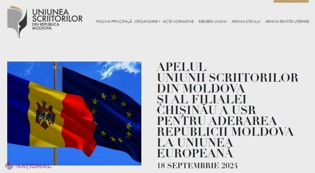Uniunea Scriitorilor de la Chișinău cheamă cetățenii să spună „DA” la referendumul privind integrarea europeană: „R. Moldova a fost ferită de o invazie militară, însă Rusia încearcă prin război hibrid să deturneze parcursul nostru european”