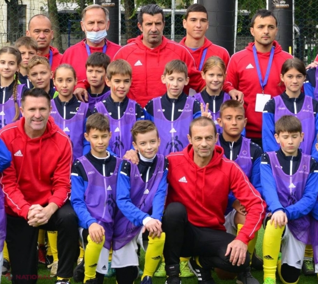 FOTO // Mai multe LEGENDE ale fotbalului MONDIAL, inclusiv Luis Fogo, Davor Suker, Zvonimir Boban, au jucat astăzi o miuță cu elevii din R. Moldova