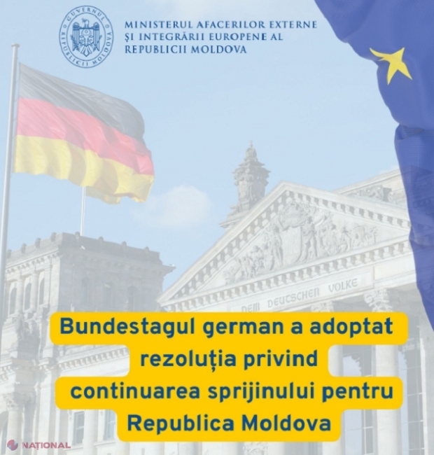 VOT în Bundestagul german: Moțiune privind SPRIJINIREA parcursului european al R. Moldova, oferirea de sprijin bugetar direct și reducerea dependenței energetice față de Rusia