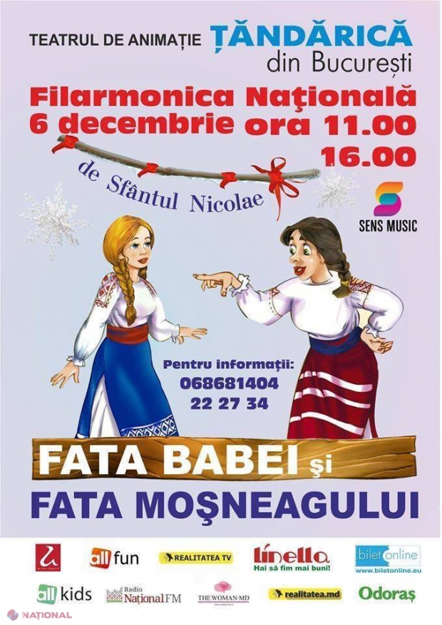 Teatrul „Țăndărică” din București prezintă astăzi la Chișinău spectacolul pentru copii „Fata babei și fata moșneagului”
