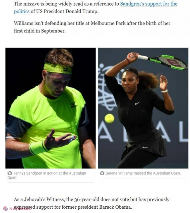 Din cauza lui Trump, Serena Williams a făcut un gest SURPRINZĂTOR la adresa unui conațional al ei