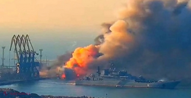 VIDEO // Rusia recunoaște că nava de război Saratov a fost scufundată de ucraineni. Imaginile publicate după un an de la atac 