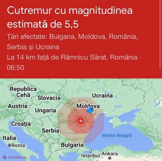 CUTREMUR produs în România, resimțit şi în R. Moldova: Magnitudine de 5,5 grade pe Richter