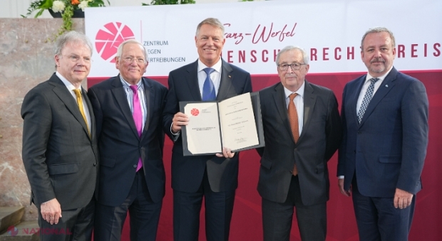 Klaus Iohannis, laureat cu Premiul Franz Werfel pentru drepturile omului. Suma de 10.000 de euro aferentă premiului, donată Federației Asociațiilor Bolnavilor de Cancer din București