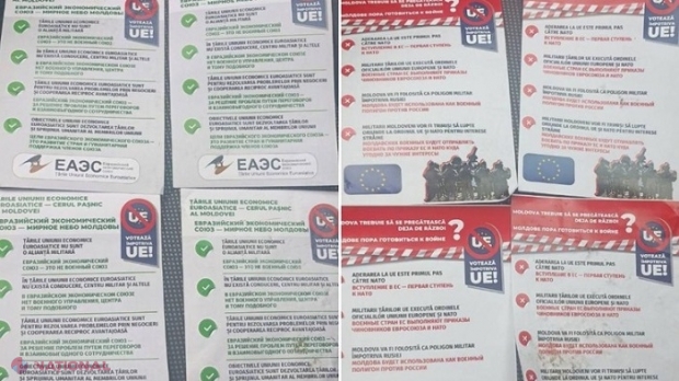FOTO // Împotriva UE, dar pentru Rusia: Pliante care sperie cetățenii R. Moldova cu războiul, dacă spun „DA” la referendum, aruncate pe dealuri