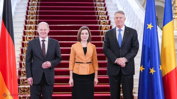 VIDEO // Președinții României și R. Moldova, Klaus Iohannis și Maia Sandu, și cancelarul german Olaf Scholz, declarații comune la București