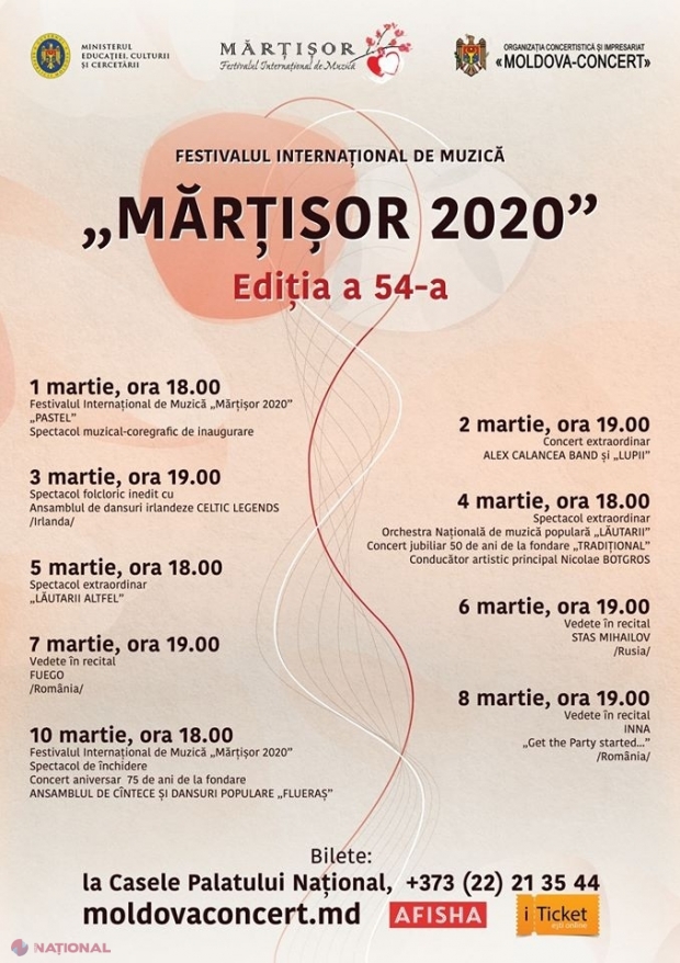 Lista ariștilor străini care vor evolua în cadrul Festivalului „Mărțișor 2020”, desfășurat în perioada 1 - 10 martie 