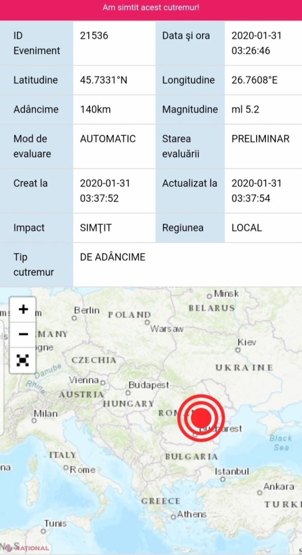 Detalii despre primul CUTREMUR puternic al anului, resimţit în R. Moldova. Reprezentanţii Seismic Center - Predicţie şi ALERTE Cutremure spun ce se va întâmpla în următoarele ore