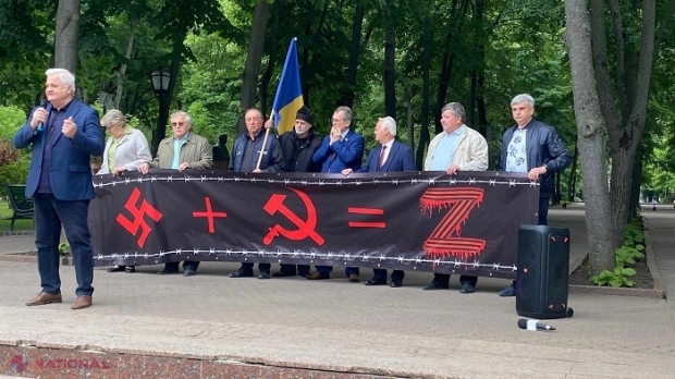 Protest de 9 mai la Chișinău „împotriva fascismului, rașismului, șovinismului și a războiului Rusiei contra Ucrainei și a Europei civilizate”: Manifestanții au cerut interzicerea posturilor tv rusești și scoaterea în afara legii a bisericii ruse