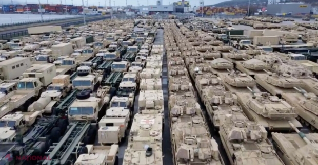 VIDEO // Vești proaste pentru Putin. Două terenuri de fotbal pline de blindate și TANCURI americane pleacă spre Ucraina 