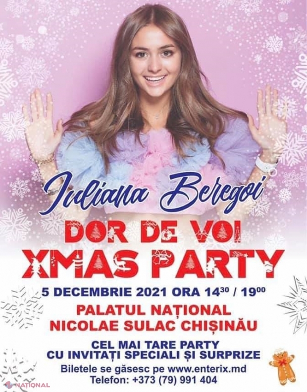 AJUN de CRĂCIUN // Două concerte în aceeași zi: Iuliana Beregoi își așteaptă fanii cu SURPRIZE și invitați speciali la Palatul Național din Chișinău