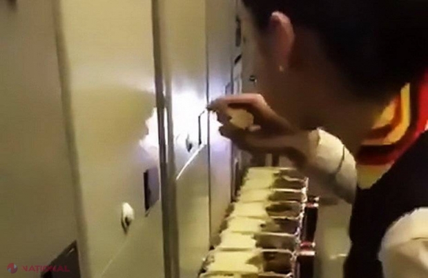 VIDEO // O însoţitoare de bord, SUSPENDATĂ după ce s-a aflat ce făcea cu mâncarea pasagerilor