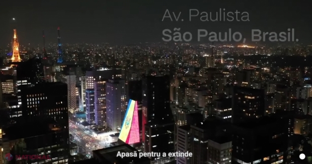 VIDEO // Tricolorul R. Moldova, proiectat pe o clădire din Brazilia, cu ocazia celor 33 de ani de Independență a statului nostru