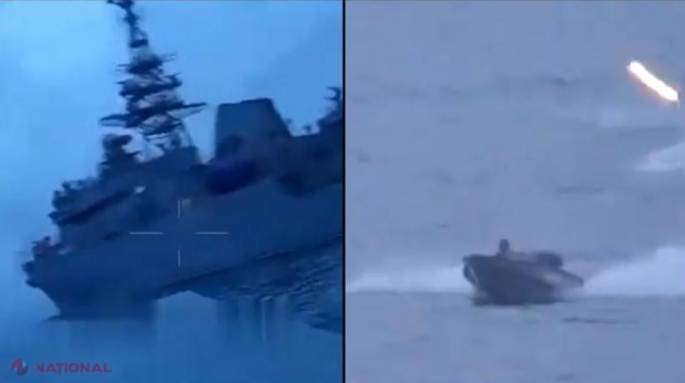 VIDEO // Cum au atacat ucrainenii cu drone marine o navă militară rusească din Marea Neagră. Ce se vede pe filmare