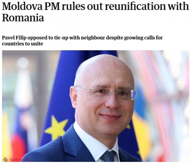 The Guardian: Premierul Pavel Filip EXCLUDE Unirea R. Moldova cu România