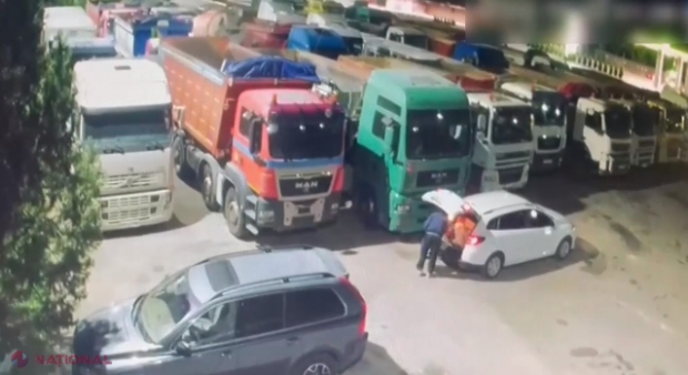 VIDEO // Stăuceni: A mers într-o parcare plină cu autocamioane și a sustras 300 de litri de combustibil din rezervoare. Ce riscă hoțul