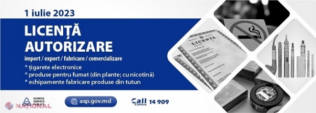 NOU // LICENȚĂ pentru activitatea de import, export și comercializare a echipamentelor de fabricare a produselor din tutun, inclusiv țigări electronice, de la 1 iulie