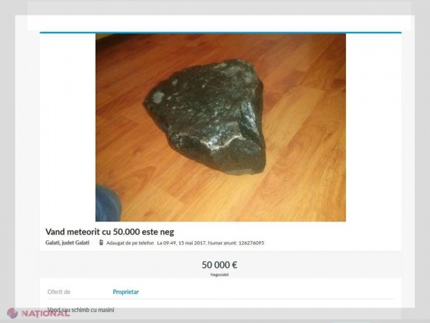 Crede că norocul… i-a picat din Cer! La propriu. Un gălăţean vinde cu 50.000 € „meteoritul” din fântână: „E cât o brichetă şi are 10 kile…”