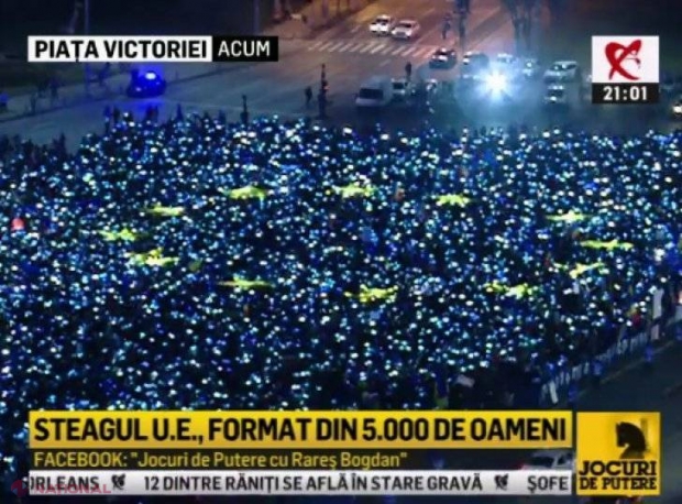 #Rezist, ziua 27. Peste 5 000 de români au scris istorie în Piaţa Victoriei - au format STEAGUL UE