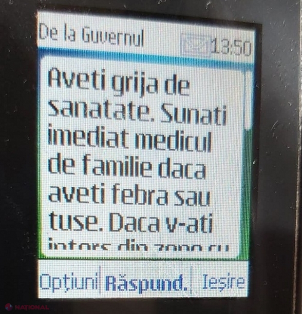 CORONAVIRUS // Mesajul trimis de Guvern, prin intermediul telefoniei mobile, cetățenilor R. Moldova