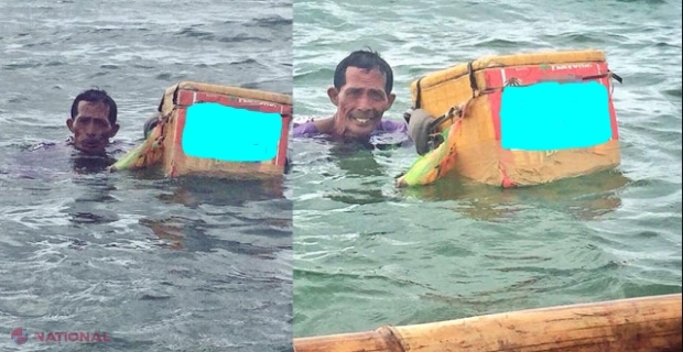 Vedeau în fiecare zi un bătrân stând în mijlocul mării cu două cutii lângă el, dar când a înotat până la barca lor și au văzut ce făcea de fapt, le-a venit să plângă!