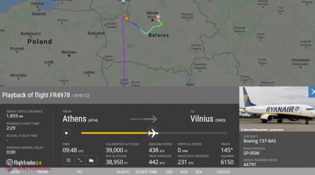 Amenințarea cu bombă, folosită de Belarus ca pretext, a fost trimisă pe email după ce avionul a fost deturnat