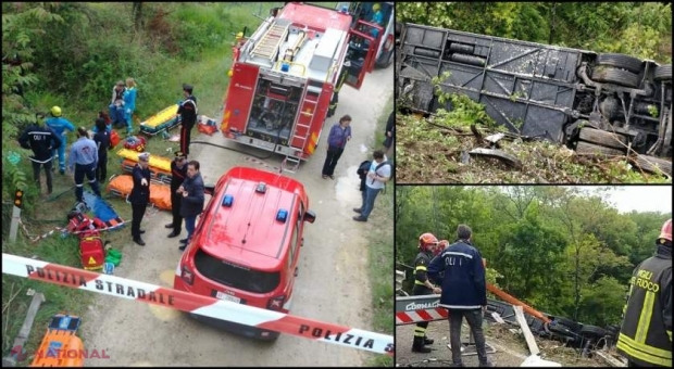 Accident GRAV în Italia: O femeie din R. Moldova, printre victime, după ce autocarul s-a răsturnat într-o PRĂPASTIE